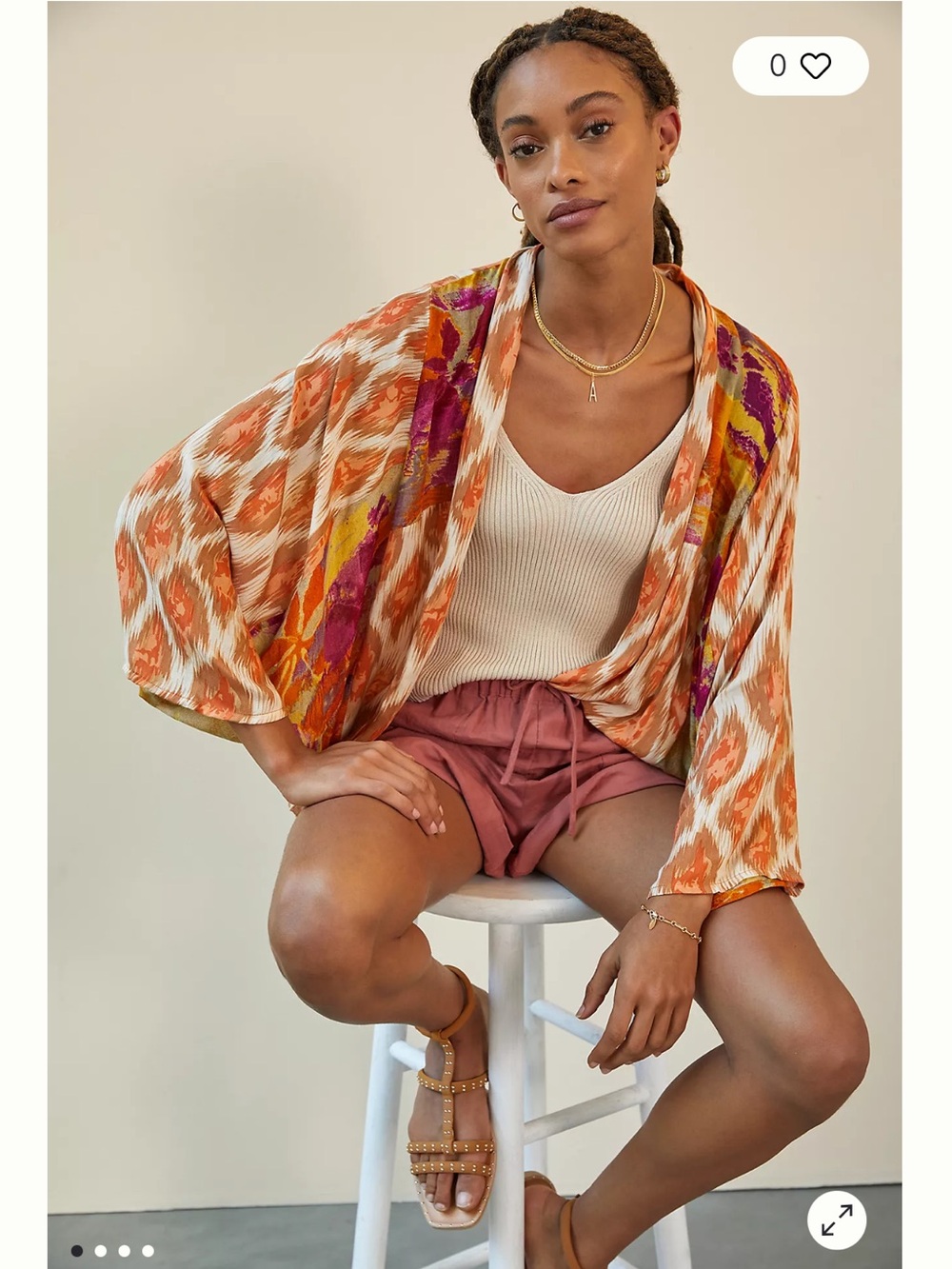 Anthropologie Orange Ikat Open-Front Kimono Jacket with Multicolor Accents